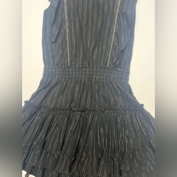 MISA Los Angeles Cielle Ruffle Bib Black Gold Mini Dress Size Small Metallic - Picture 4 of 10